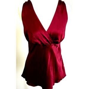Old Navy Y2K Babydoll 100% Silk Camisole Tank Burgundy Blouse Luxury 2004 Sz L